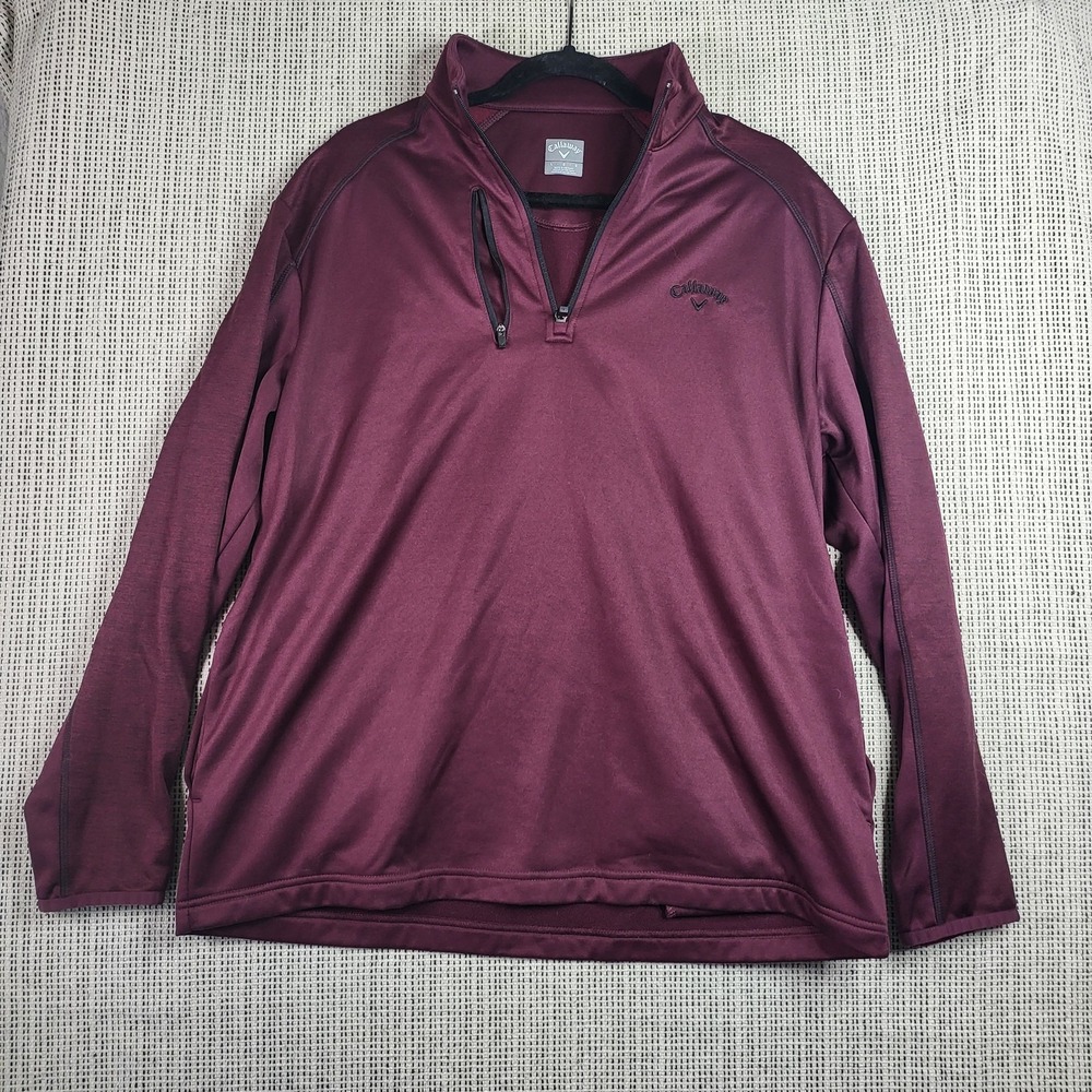Callaway 1/4 Zip Pullover Mens Large Burgundy Golf Jacket Long Sleeve Sides‎ Zip